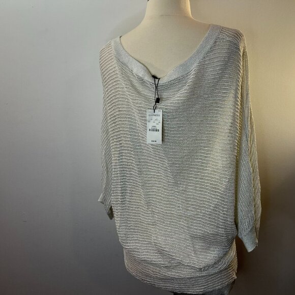 EXPRESS Women's White Silver Netted Sweater - Size Large - NWT $59.90 - Picture 5 of 6